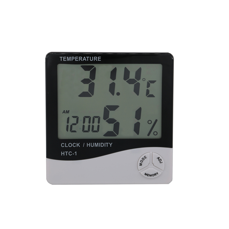 Home Office Temperatura del coche Medidor de humedad Indicador de tiempo y reloj incorporado con pantalla LCD grande Termómetro Higrómetro