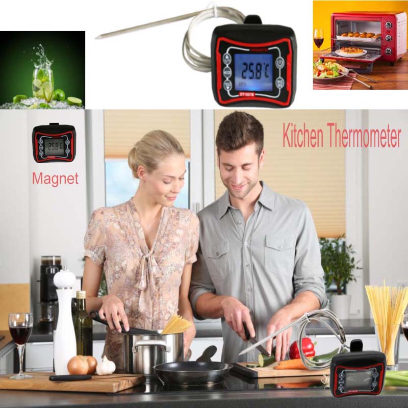 Gran LCD digital que cocina el ahumador de carne Horno Cocina Grill Termómetro con acero inoxidable Tempera Estándar de plata